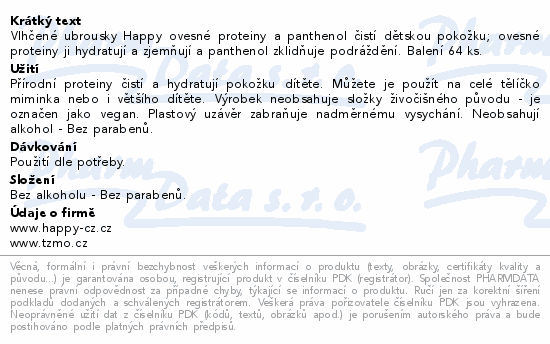Happy vlhčené ubrous.oves.protein a panthenol 64ks