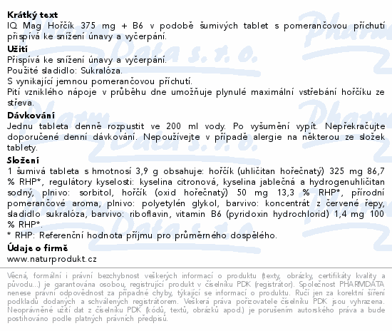 IQ Mag Hořčík 375mg+vit.B6 pomeranč šum.tbl 20ks