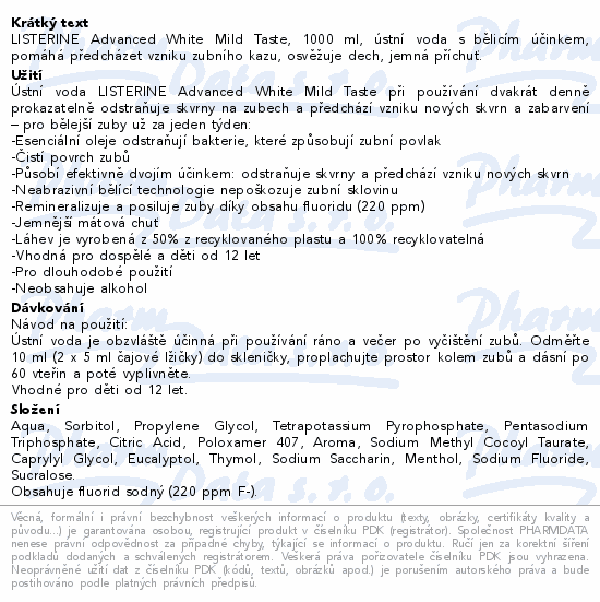 LISTERINE Advanced White mild taste 1L