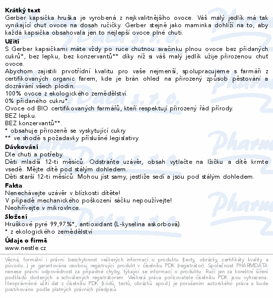 Gerber Hruška kapsička BIO 90g 4M+