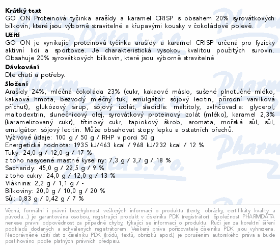 GO ON Protein.tyčinka CRISP arašídy&karamel 50g