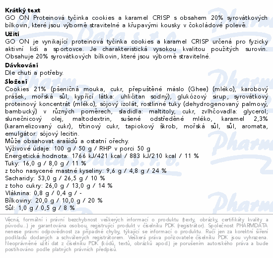 GO ON Protein.tyčinka CRISP cookies&karamel 50g