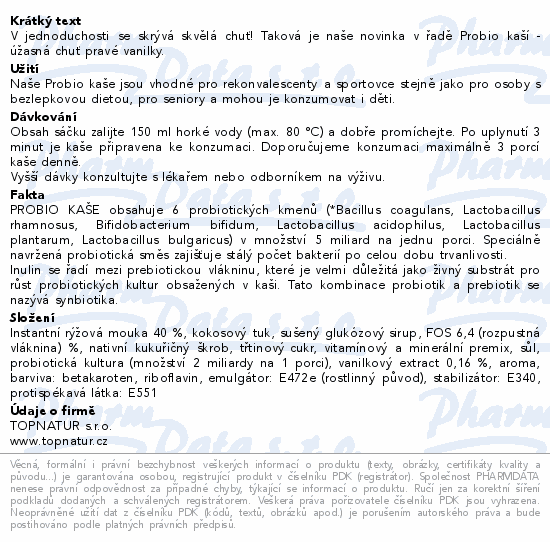 Topnatur Probio kaše vanilka 60g