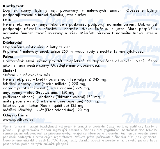Apotheke Dobré trávení s heřmánkem čaj 20x1.5g