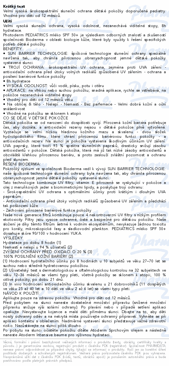 BIODERMA Photoderm PEDIATRICS mléko SPF50+ 200ml