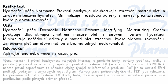 DERMEDIC Normacne Matující hydratační krém 40ml