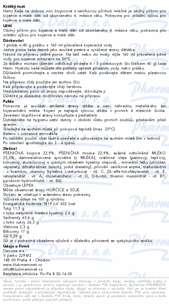 Hami Ml.kaše na dobrou noc krupic.vanilka 210g 4m+