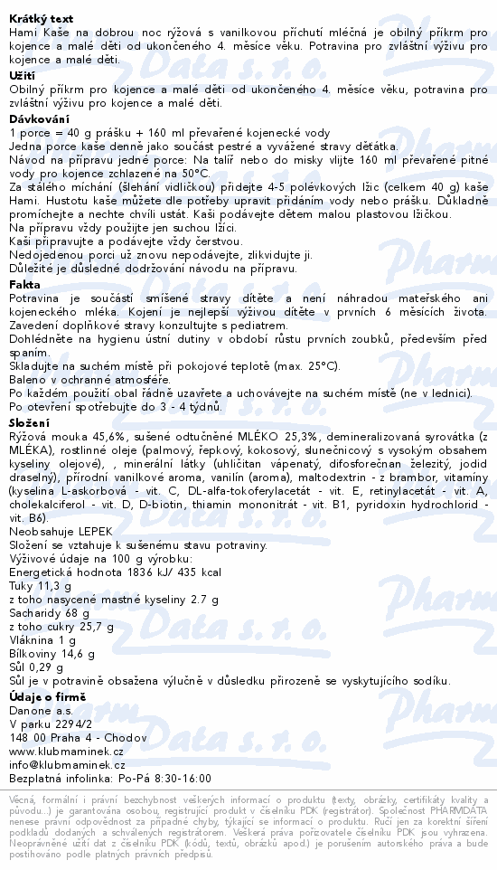 Hami Ml.kaše na dobrou noc rýžová vanilka 210g 4m+