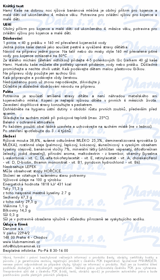 Hami Ml.kaše na dobrou noc rýžová banán 210g 4m+