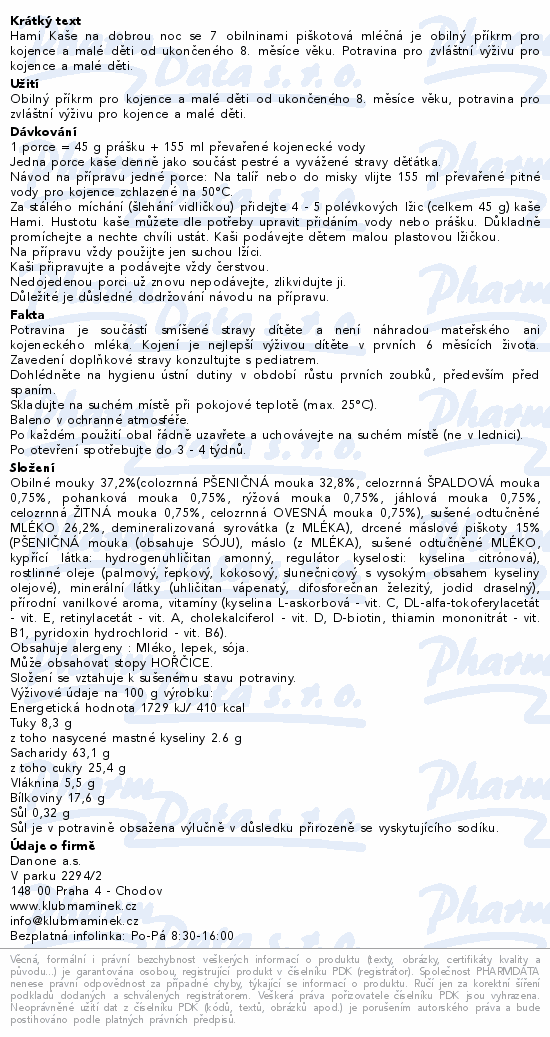 Hami Ml.kaše na dobrou noc 7obilov.piškot.210g 8m+