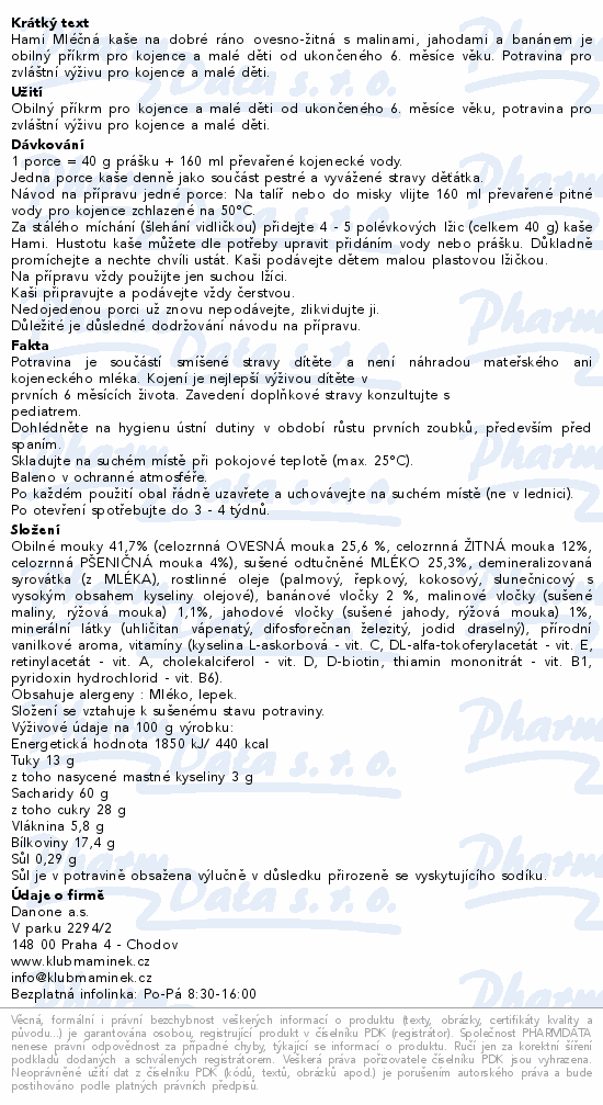 Hami Ml.kaše na dobr.ráno ov.žito mal.jah.210g 6m+