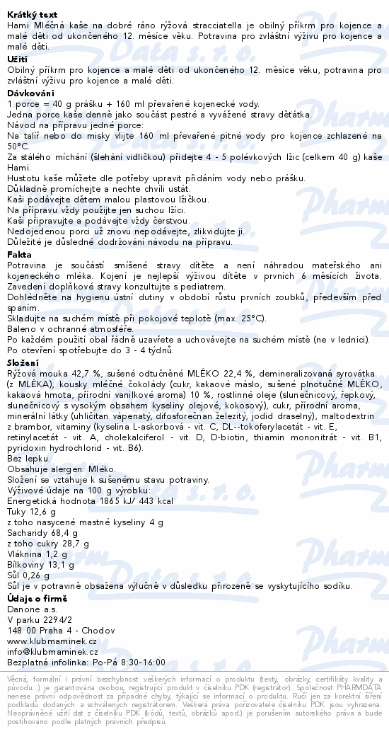 Hami Ml.kaše na dobré ráno rýž.stracciat.210g 12m+