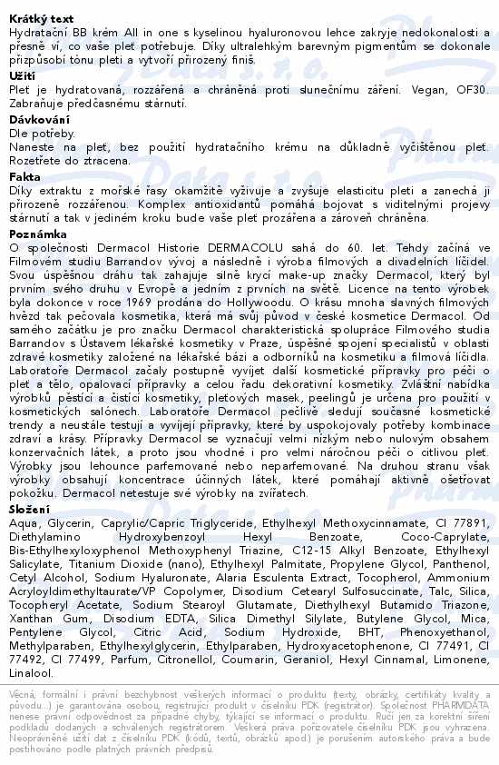 Dermacol BB hyaluronový krém  Bronze 2 30ml