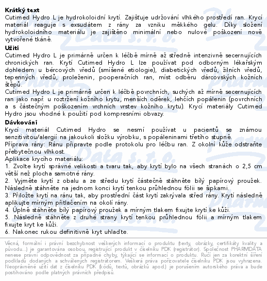 Cutimed Hydro L hydrokoloidní krytí 7.5x7.5cm 10ks