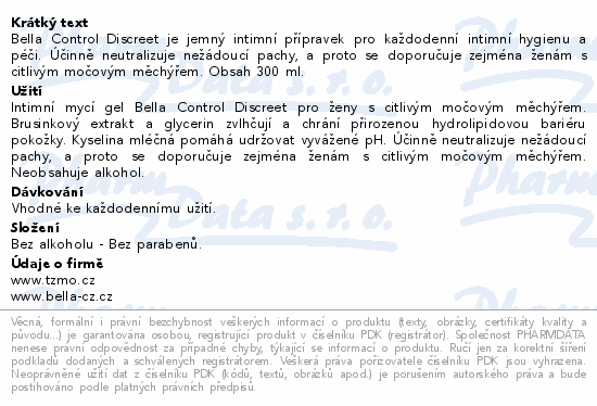 Bella Control discreet intimní gel 300ml