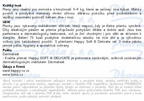 Happy Soft&Delicate 3 dětské pleny 5-9kg 70ks