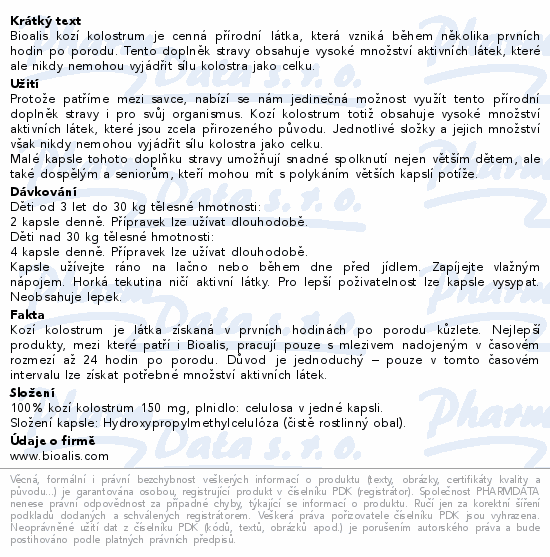 BIOALIS Kozí kolostrum pro děti 3+ cps.140