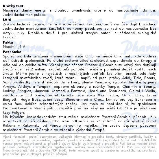 Duracell DA675 baterie do naslouchadel 6ks