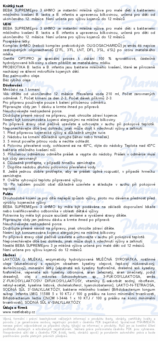 BEBA SUPREMEpro 3 6HMO batolecí mléko 800g