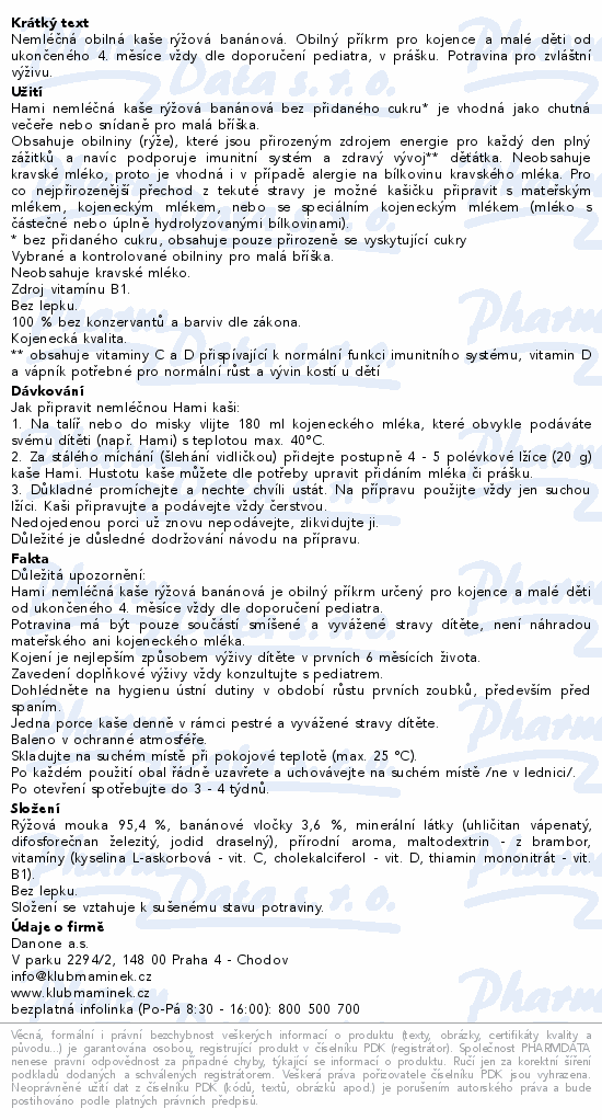 Hami Moje první kaše rýžová banán.nemléč.170g 4m+