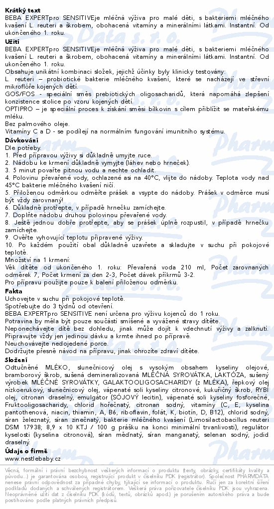 BEBA EXPERTpro SENSITIVE od 1 roku 800g