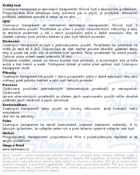 Hartmann Cosmopor transparent sterilní 5x7.2cm 5ks