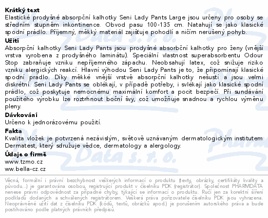 Seni Lady Pants inkon.plenkové kalhotky L 10ks