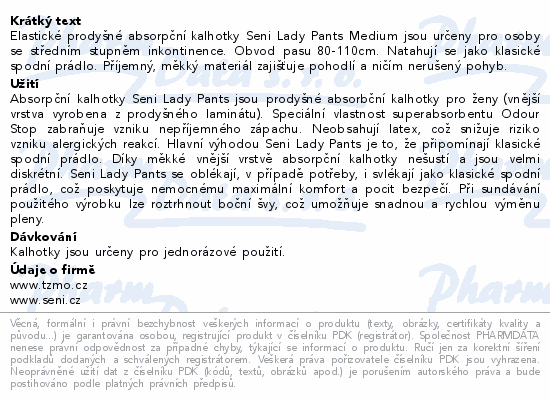 Seni Lady Pants inkon.plenkové kalhotky M 10ks