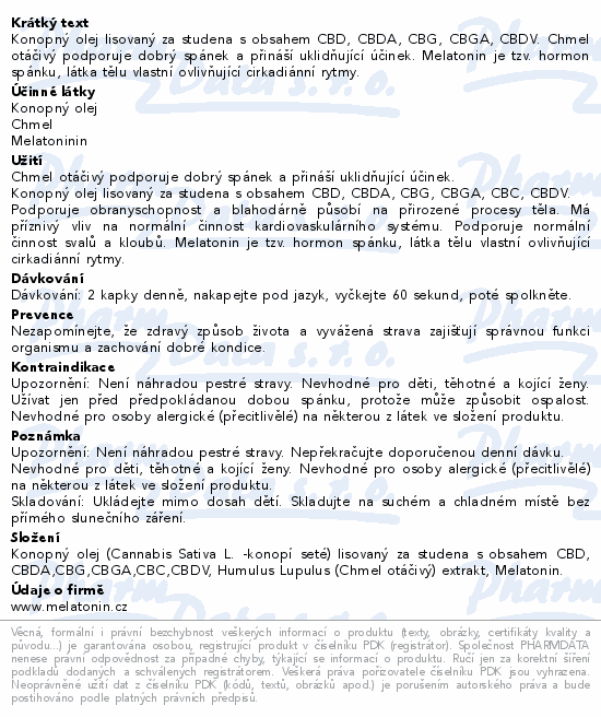 Sleep konopný olej+chmel+melatonin 10ml