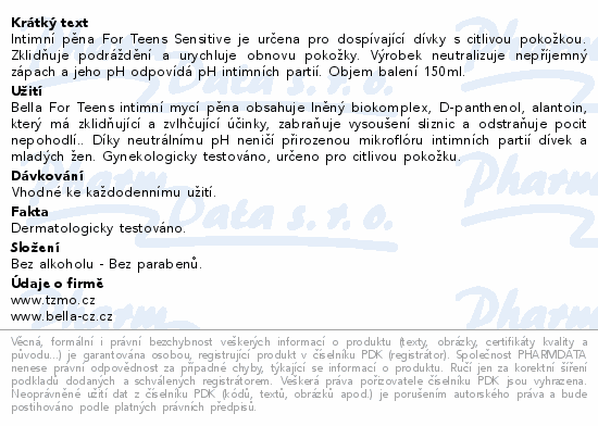 Bella for teens intimní hygie.pěna Sensitive 150ml