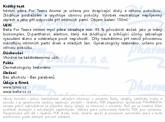Bella for teens intimní hygieni.pěna Aroma 150ml