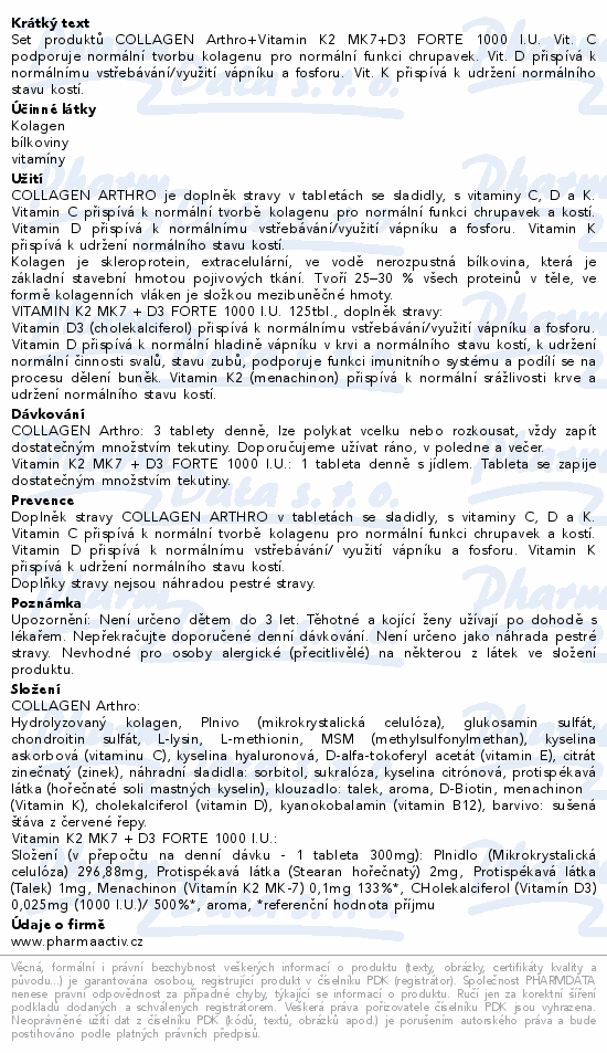 Collagen Arthro tbl.90+Vit.K2 MK7+D3 forte tbl.125