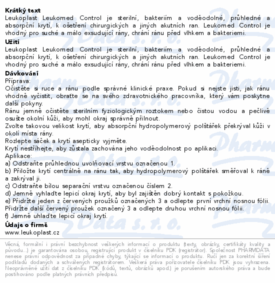 Leukoplast Leukomed Control abs.krytí 10x35cm 5ks