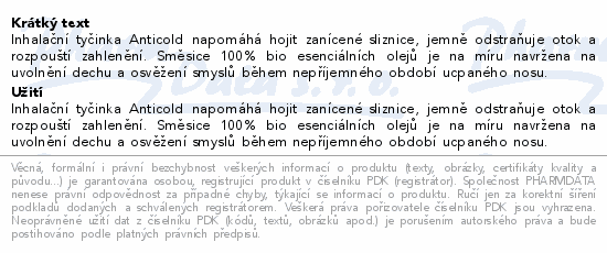 AOMU inhalační tyčinka pro úlevu od rýmy Anticold