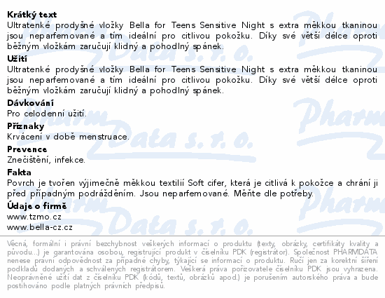 Bella for teens hygieni.vložky Sensitive night 8ks