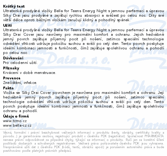 Bella for teens hygienické vložky Energy night 8ks