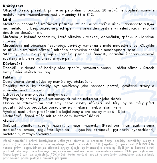 Oligovit Sleep 20x2g Galenika
