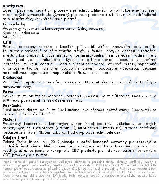 Zelená Země Edestin konopný protein cps.60