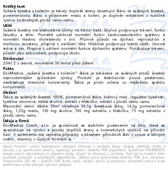 Sušená švestka s kořením 500ml EkoMedica