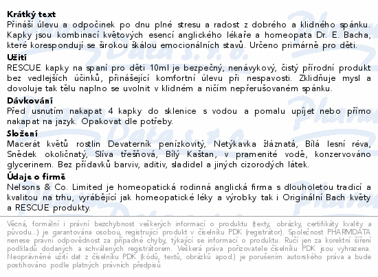 RESCUE NUIT Kids krizové kapky na spaní 10ml