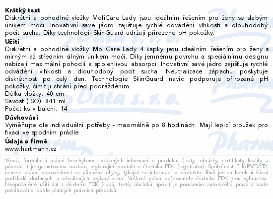 MoliCare Lady Pad inkontinenční vložky 4 kap.14ks