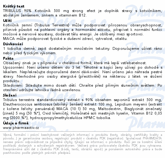 Tribulus 90% Kotvičník 500mg tob.90