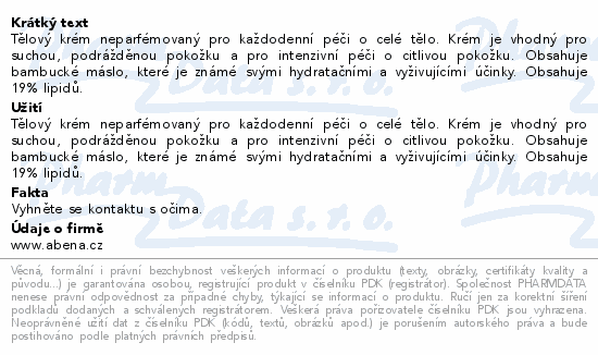 ABENA Skincare tělový krém neparfémovaný 100ml