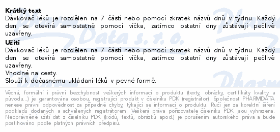 Dávkovač léků 7 dní modrý