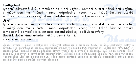 Dávkovač léků 7 dní ráno/odpoledne/večer/noc