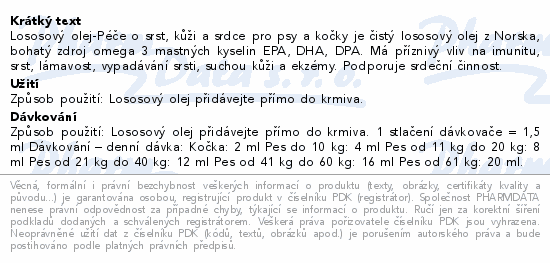 PET HC Losos.olej Péče o srst kůži a srdce 250ml