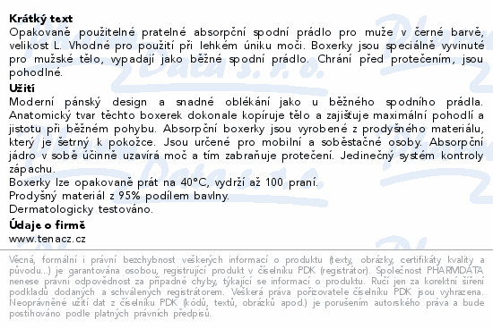 TENA Men Washab.Boxer L čer.inkon.boxer.1ks 84949