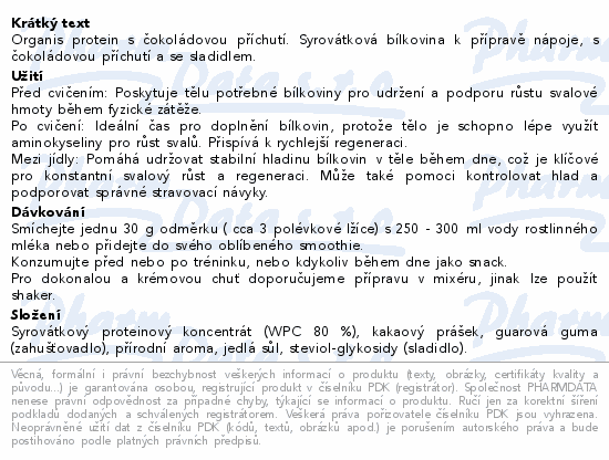 Organis Protein čokoláda 210g