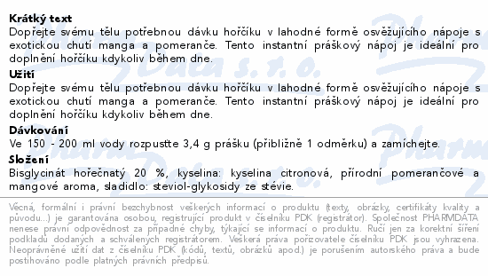 Organis Magnesium Bisgl.Drink mango a pomer.102g