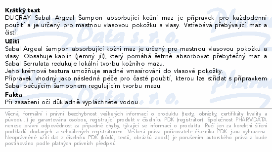 DUCRAY Sabal Argeal Šampon absorbující maz 200ml